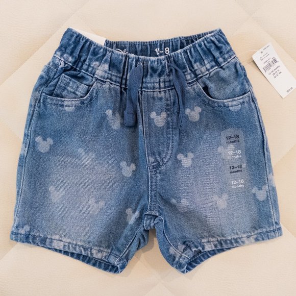 GAP NWT 12-18m Disney Mickey Mouse Denim Shorts - Picture 1 of 2